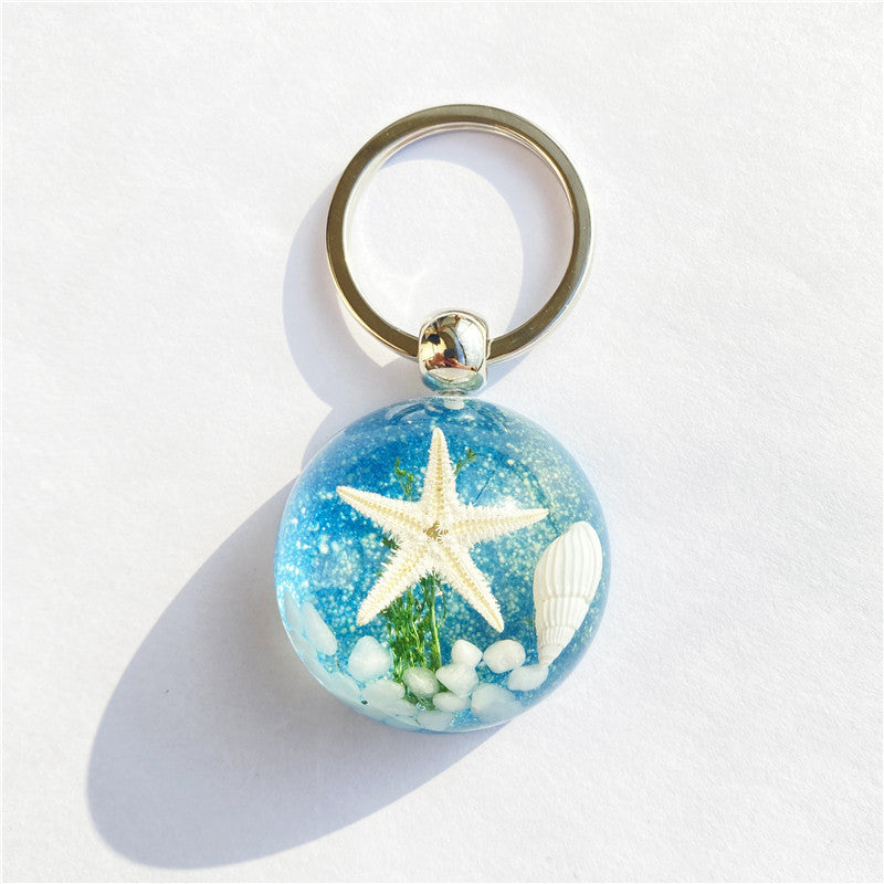Wholesale 6pcs Summer New Starfish Resin Keychain